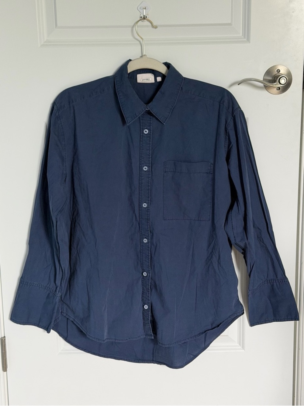 NIA Navy Cotton Long Sleeve Button-Down Shirt Size Small 39500 - Picture 2 of 14